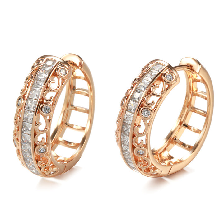 Pendientes de clip de oro rosa con micro diamantes de imitación