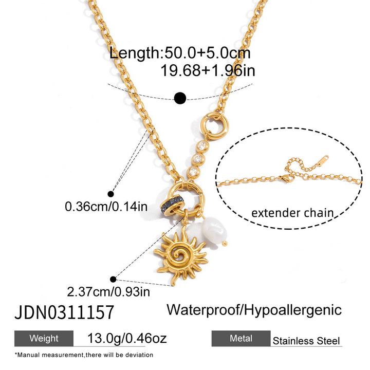 Spiral Solar Pendant Titanium Steel Freshwater Pearl Necklace
