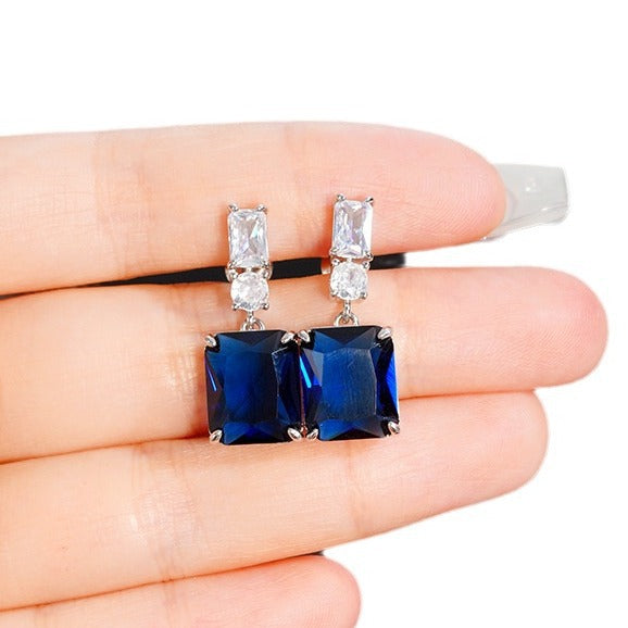 Pendientes de circonita de contraste azul para mujer, a la moda