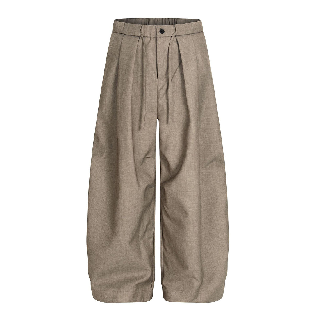 Retro Old Money Inspired Casual Trousers With Unique Pleated Curved Silhouette