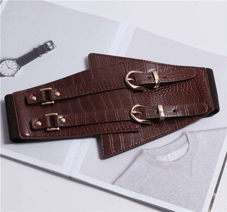 Moda versátil Cinturón ancho súper ancho femenino decorativo Camisa Vestido Chaqueta Hebilla de doble pasador Cintura ancha