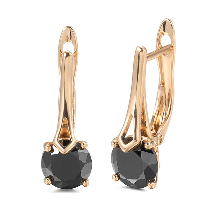 Pendientes de Circonita Negra Románticos de Oro Rosa de Moda