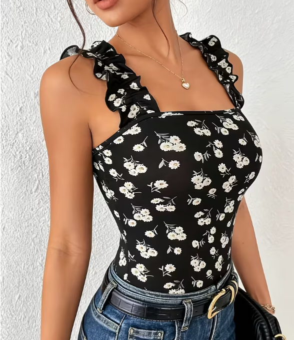 2026 Spring Summer New Vintage Floral Print Camisole Crop Top For Women