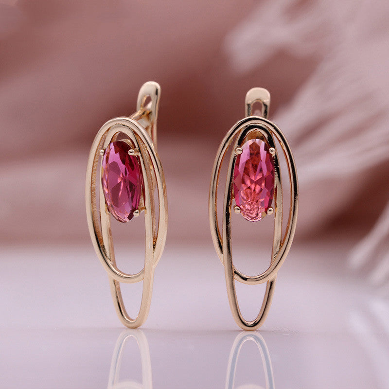 Pendientes de circonita de color huecos circulares de coco de oro rosa