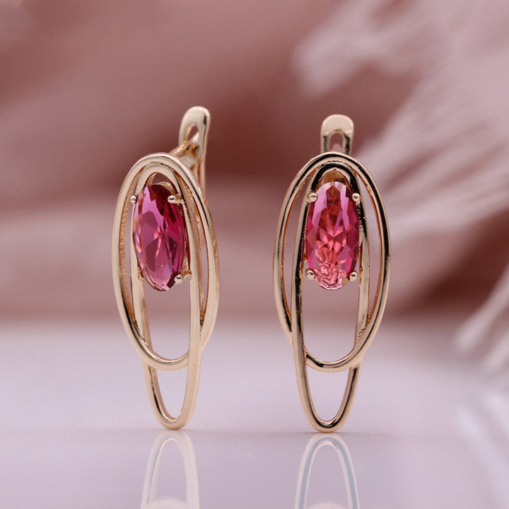 Pendientes de circonita de color huecos circulares de coco de oro rosa