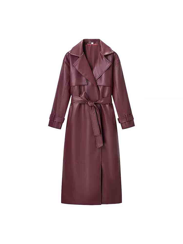 Chaqueta de cuero larga, elegante y chic para mujer
