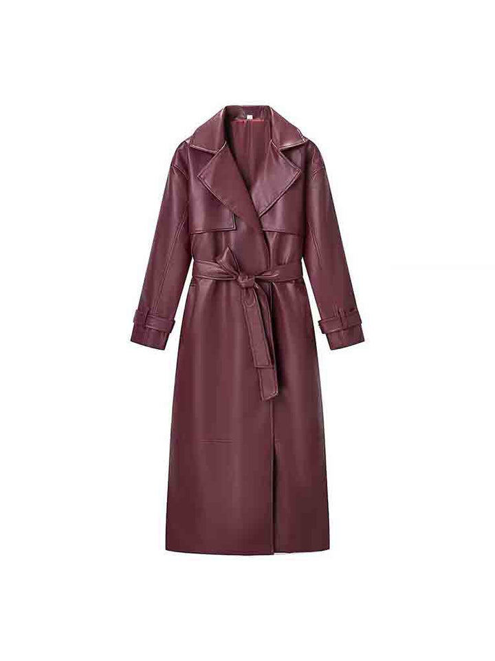 Chaqueta de cuero larga, elegante y chic para mujer