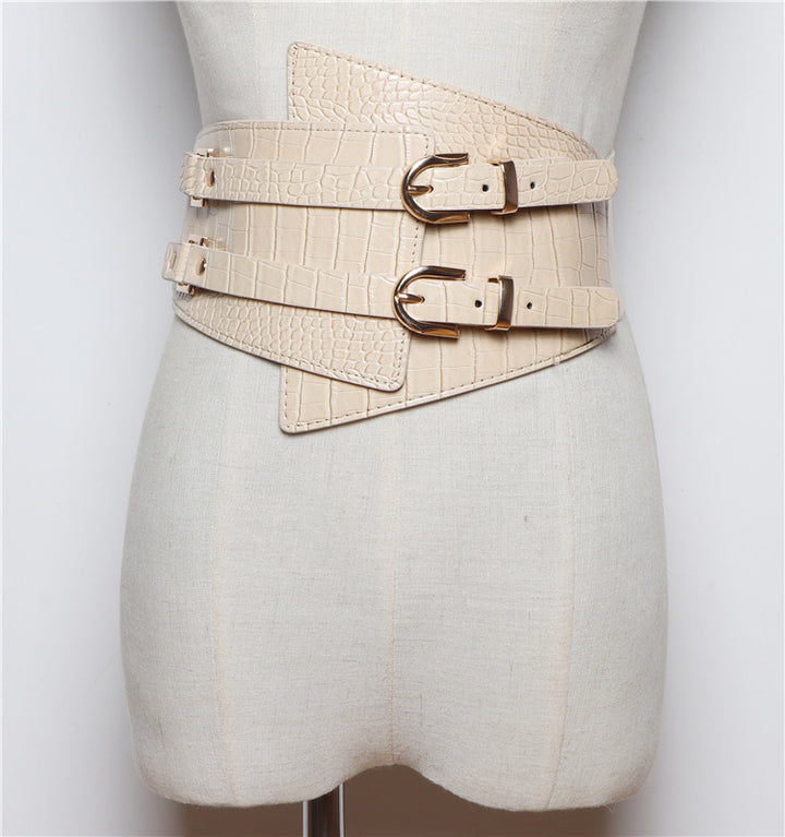 Moda versátil Cinturón ancho súper ancho femenino decorativo Camisa Vestido Chaqueta Hebilla de doble pasador Cintura ancha