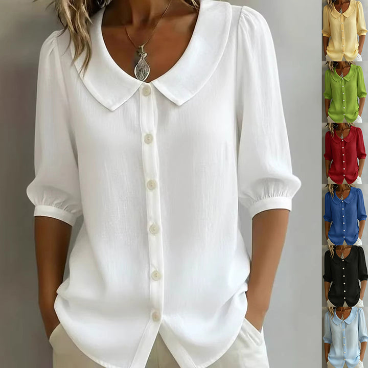 Collared Short-sleeve Blouse Fashion Casual Versatile Loose Shirt Women&