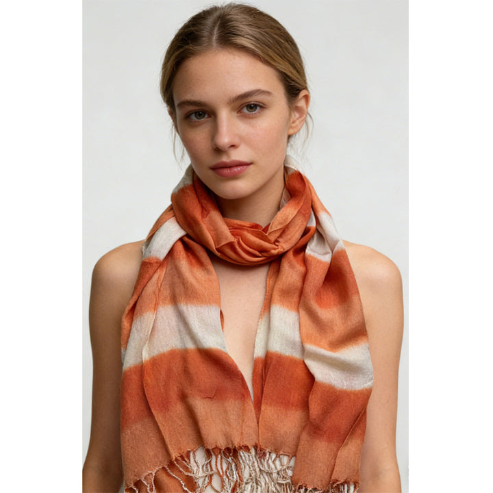 Bufanda Casual Fluida Abstracta Tono Coral, Bufanda Estampada Naranja Roja, Bordes con Flecos para Movimiento, Mujeres Hombres