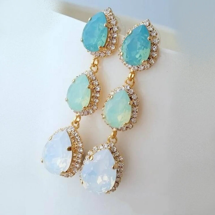 Pendientes largos Aobao verdes para mujer