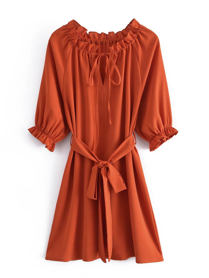 Temperament Two-piece Orange Pullover Dress