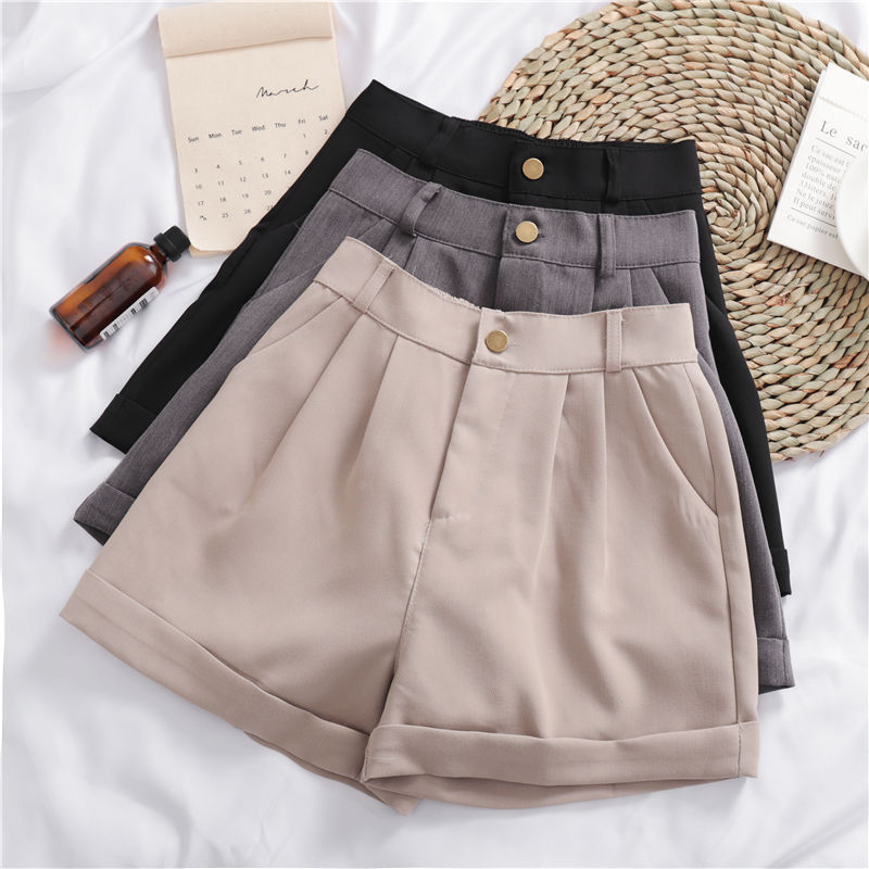 Pantalones cortos casuales de pernera ancha, de color sólido, enrollables y que combinan con todo