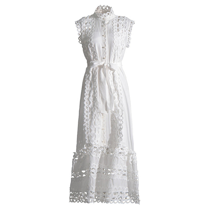 Round Neck Sleeveless See-through Dress For Women