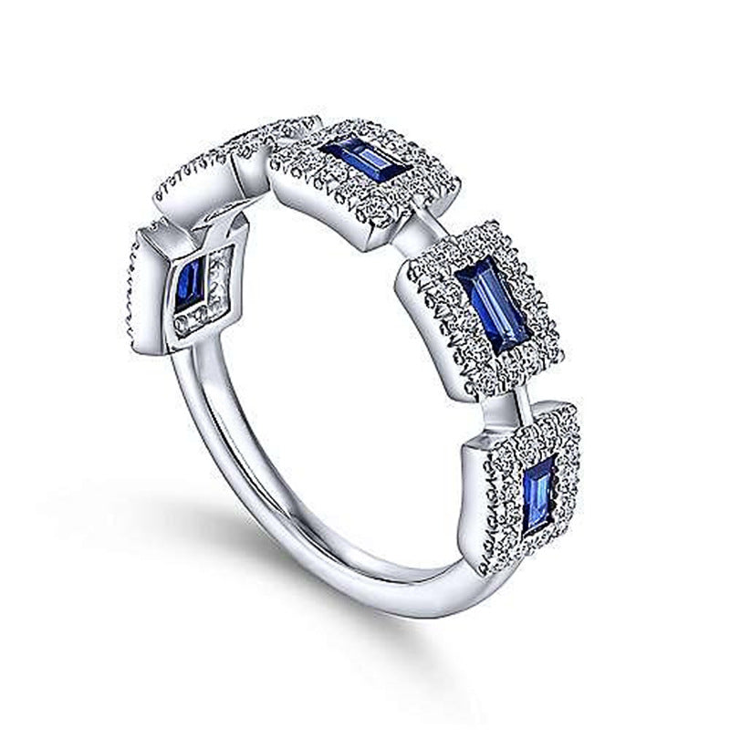 Set With Blue Square Zircon Ring For Women