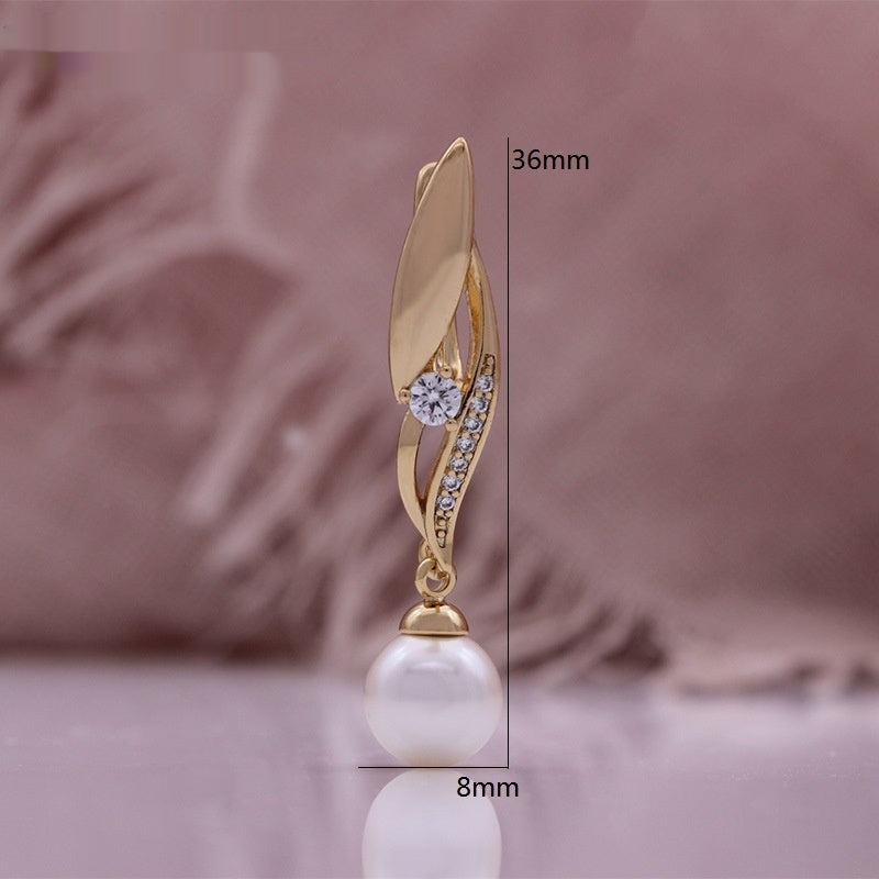 Pendientes de mujer de moda Perla Circonita Oro Rosa