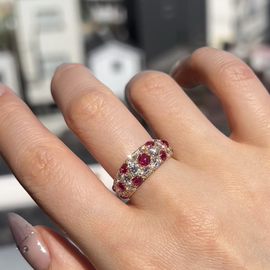 Red Corundum White Diamond Full Diamond Ring For Women