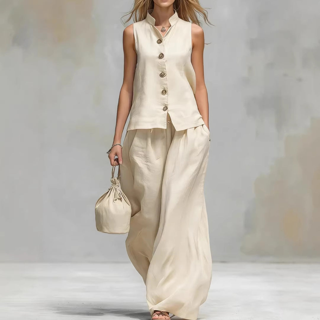 Casual Two-Piece Stand Collar Sleeveless Vest And Matching Pants Set