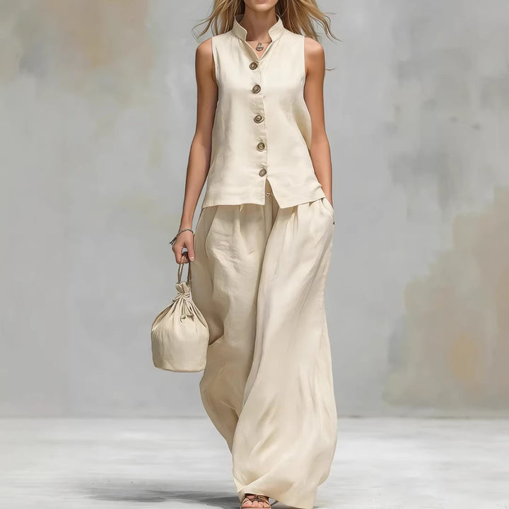 Casual Two-Piece Stand Collar Sleeveless Vest And Matching Pants Set