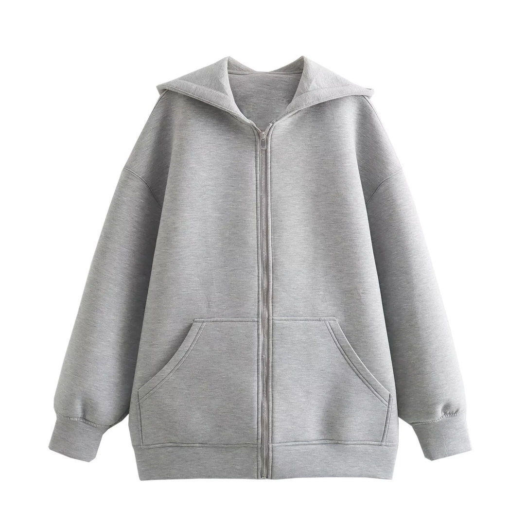 Idle Style Casual Zipper Gray Air Cotton Sweater For Women