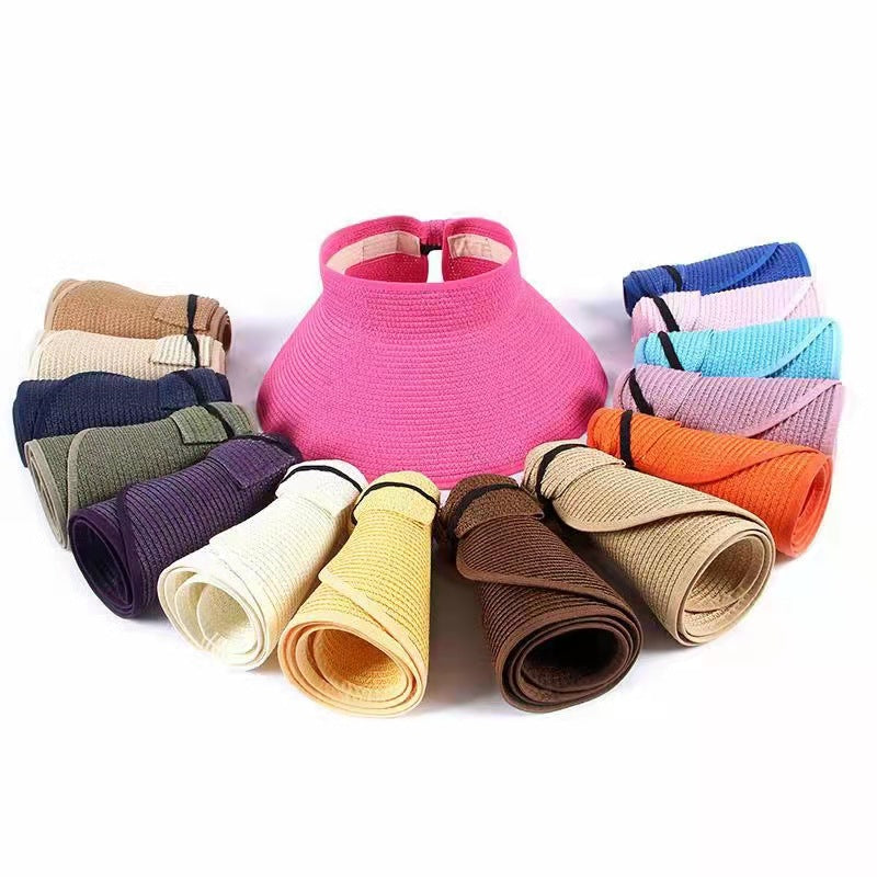 Sombrero de paja portátil plegable de verano con protección solar