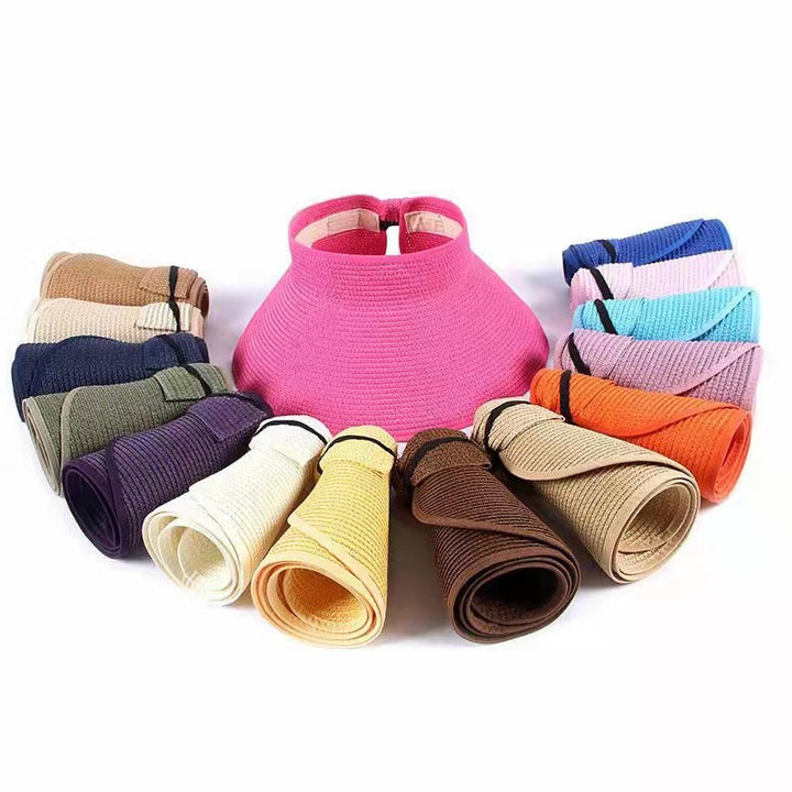 Sombrero de paja portátil plegable de verano con protección solar