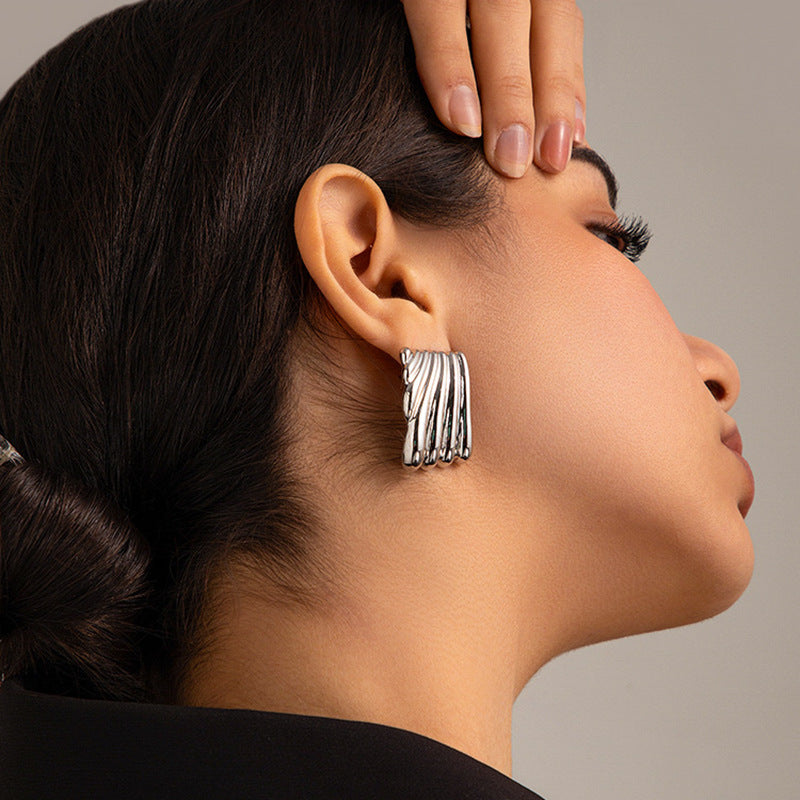 Pendientes Grandes Dorados de Tachuela de Moda con Forma Geométrica