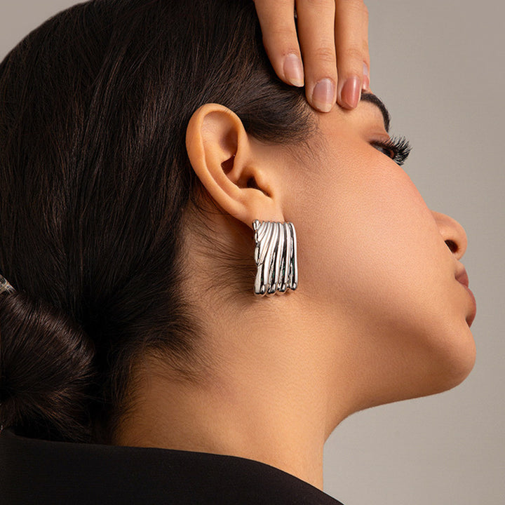 Pendientes Grandes Dorados de Tachuela de Moda con Forma Geométrica