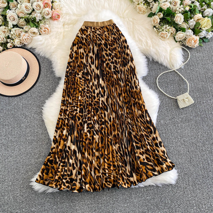 Leopard-print Pleated Midi Skirt