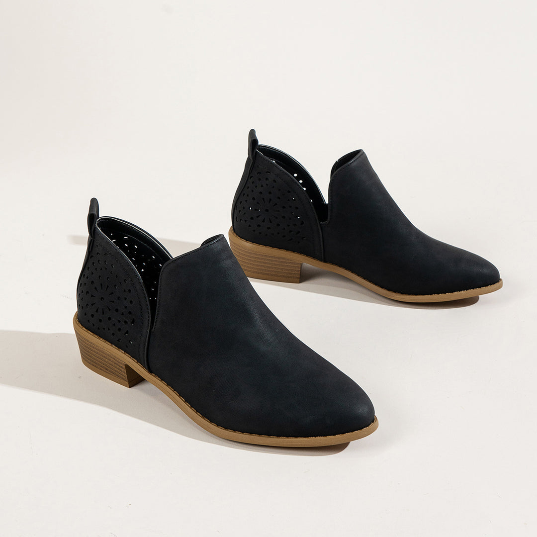 Women Shoes Retro Mesh Ankle Square Heels Boots Female Slip On Mid Heels Casual Botas
