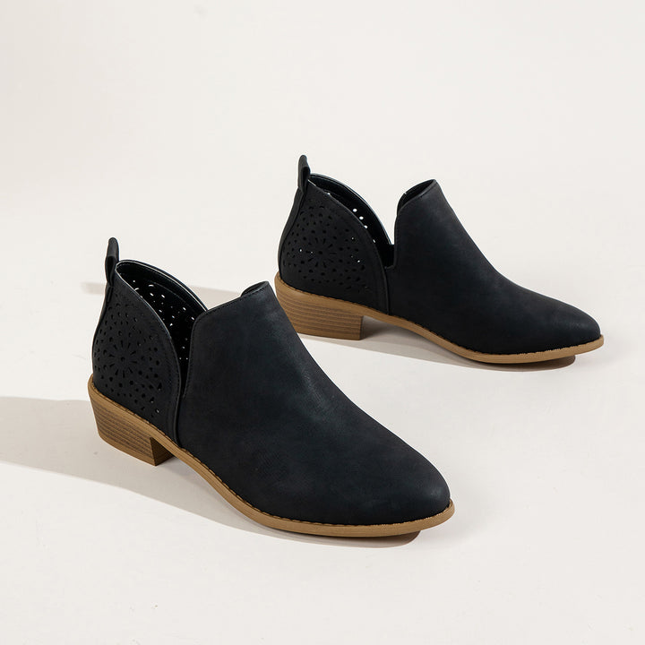 Women Shoes Retro Mesh Ankle Square Heels Boots Female Slip On Mid Heels Casual Botas