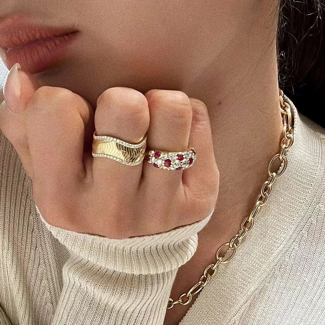 Red Corundum White Diamond Full Diamond Ring For Women