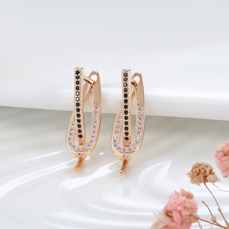 Pendientes de mujer de circonita de dos colores, sencillos y a la moda, en oro rosa