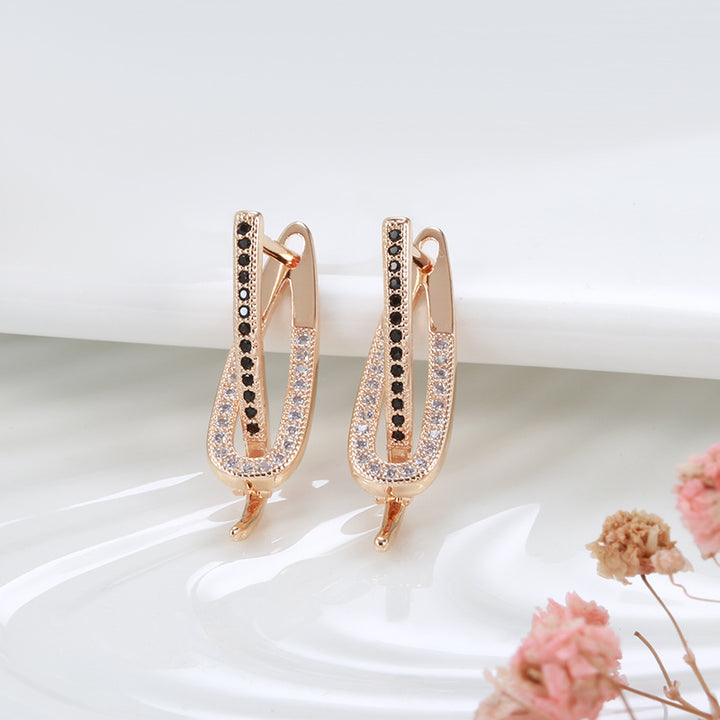 Pendientes de mujer de circonita de dos colores, sencillos y a la moda, en oro rosa