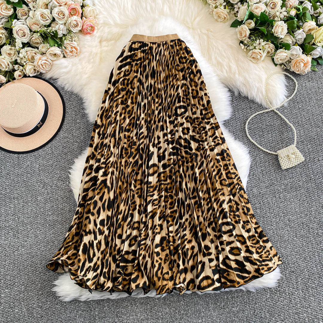 Leopard-print Pleated Midi Skirt