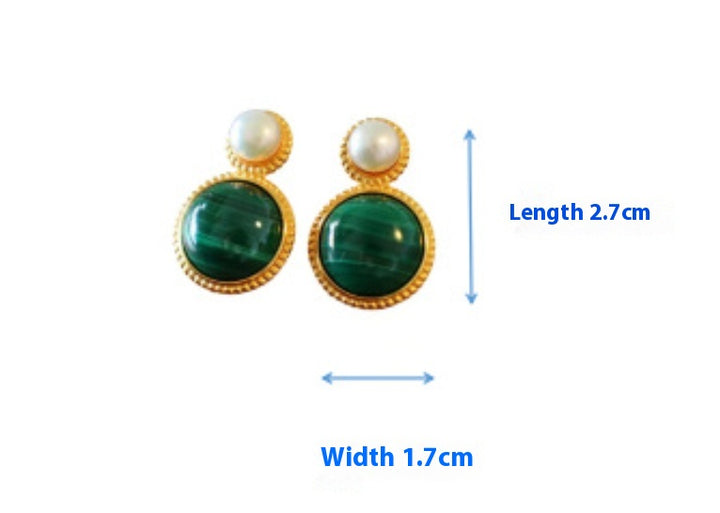 Pendientes de perlas y malaquita verde para mujer