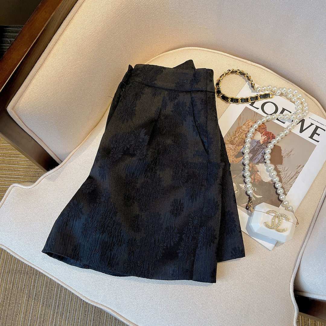 Chanel-style Black Jacquard Suit Shorts For Women