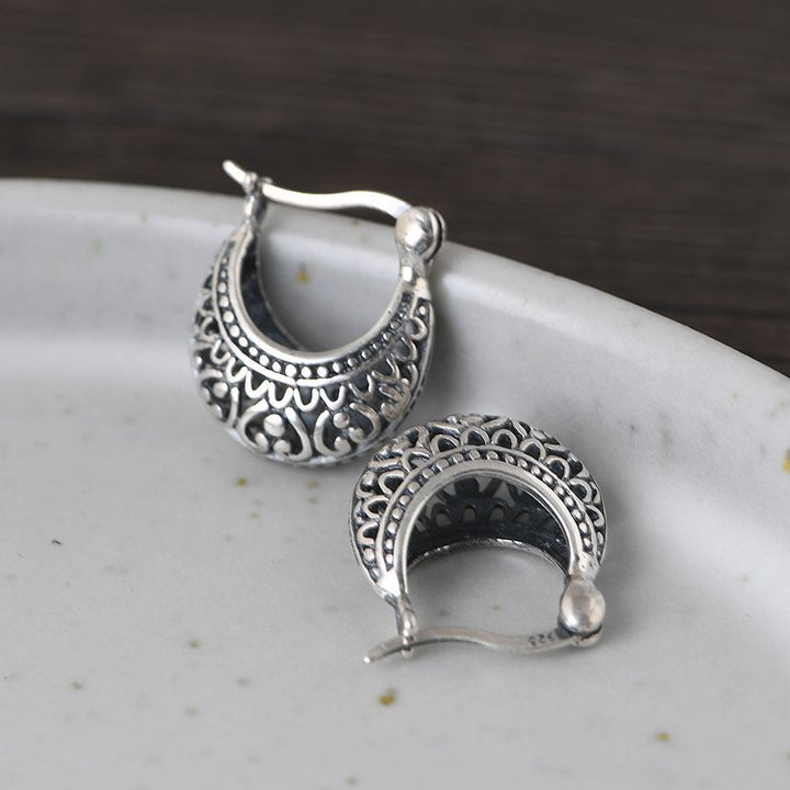 Pendientes de plata tailandesa retro mate de plata S925