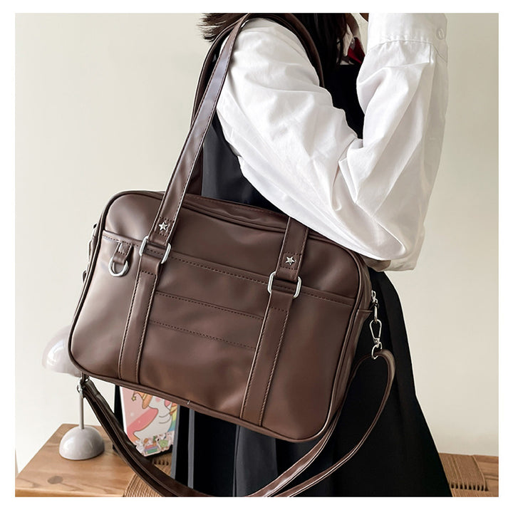 Bolso de hombro de cuero sintético de color liso para portátil