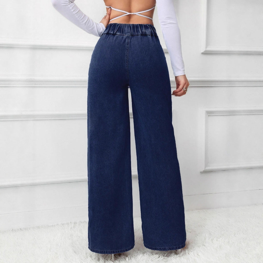 Jean large taille haute rétro bleu foncé pour femme