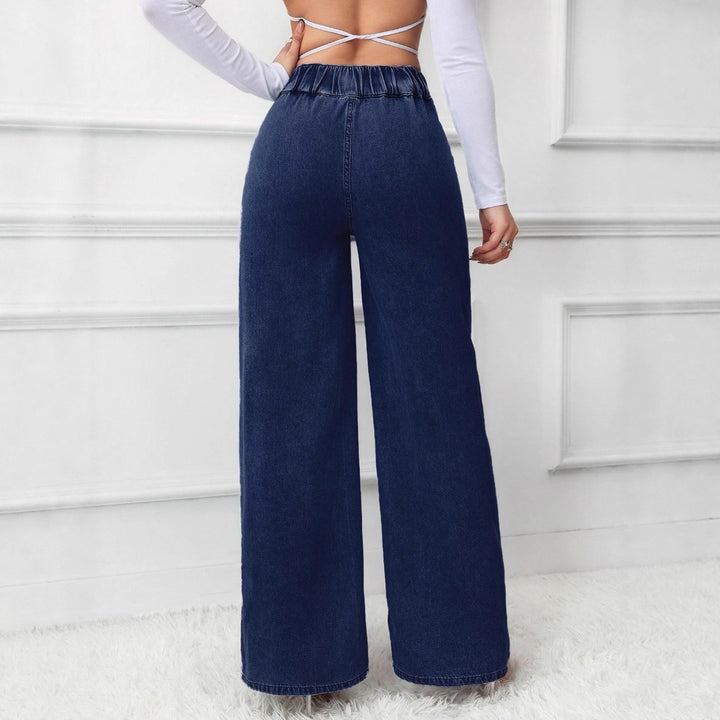 Jean large taille haute rétro bleu foncé pour femme