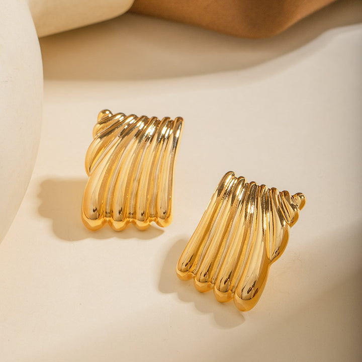 Pendientes Grandes Dorados de Tachuela de Moda con Forma Geométrica