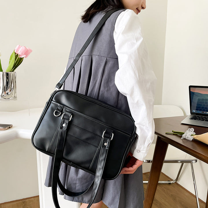 Bolso de hombro de cuero sintético de color liso para portátil