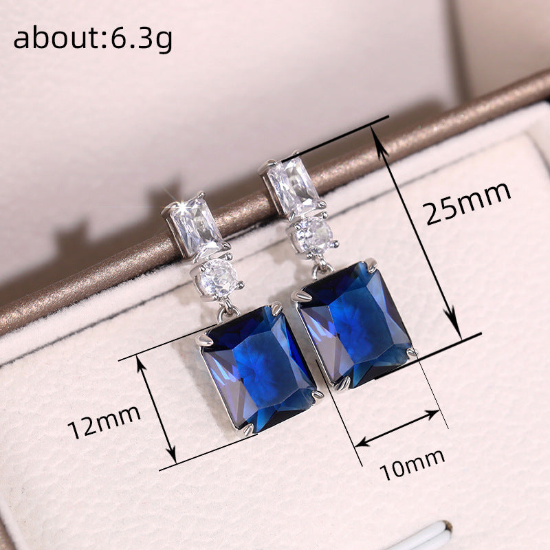 Pendientes de circonita de contraste azul para mujer, a la moda