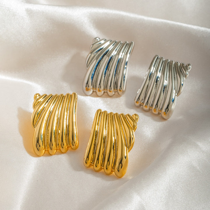 Pendientes Grandes Dorados de Tachuela de Moda con Forma Geométrica