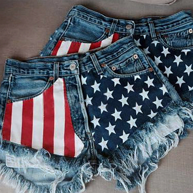 American Flag Denim Shorts For Women